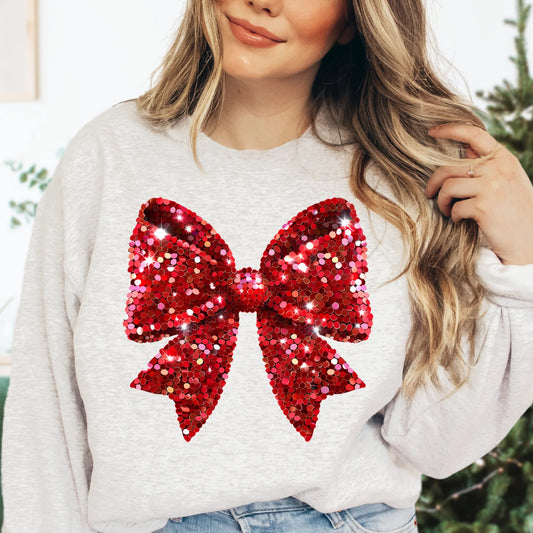 CHRISTMAS & WINTER • RED FAUX SEQUIN BOW